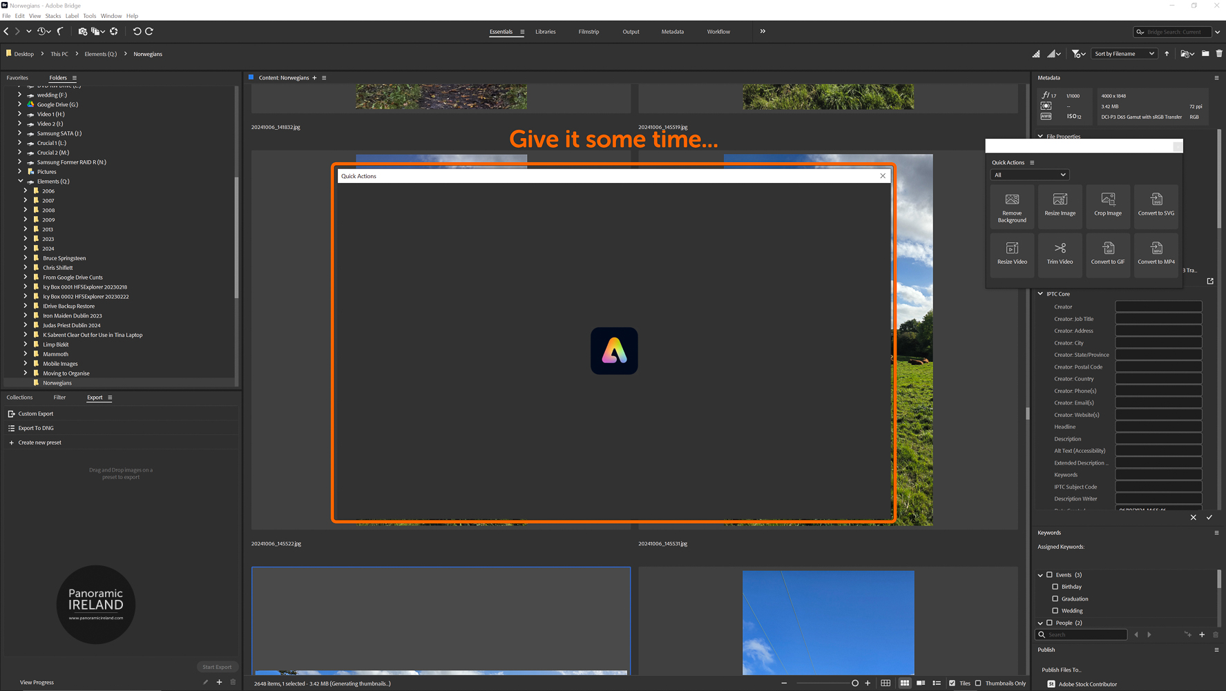 Quick Actions Opens in Adobe Bridge